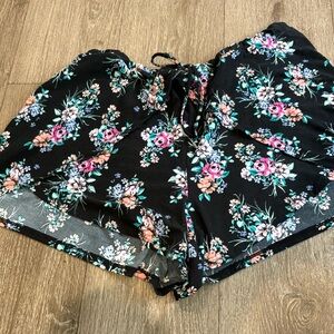 Floral Black Shorts